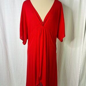NWT Raisins Paradise Red V-Neck Flowy Twist Front Swim Cover-Up Dress Size M